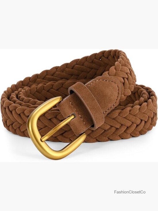 Braided Suede Belt – Woven Waist Belt with Gold Buckle for Dresses & Jeans main image 7